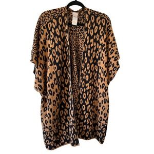 Chico's Women's Blanket Wrap Leopard Animal Print Shawl Brown Poncho Sz S/M